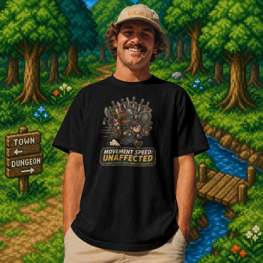 Movement Speed Unaffected Shirt, Funny RPG Gamer Unisex Tee, Inventory Hoarder Shirt, Questionable Game Logic Gaming Humor