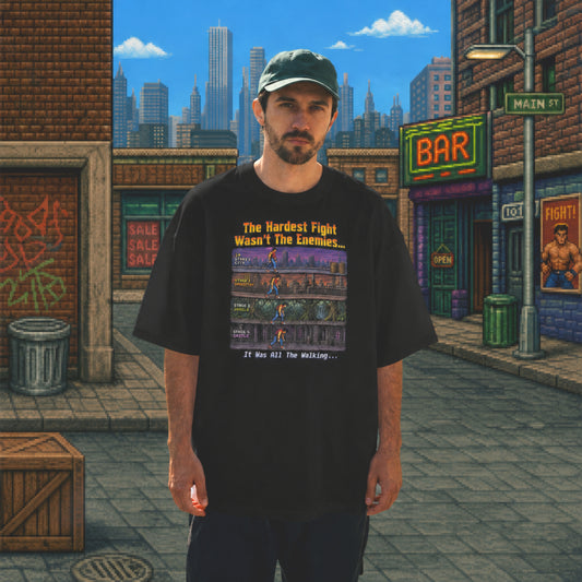 Funny Retro Gamer Unisex Shirt The Hardest Fight Was All The Walking, Questionable Game Logic Tee, Arcade Side Scroller Gaming Gift