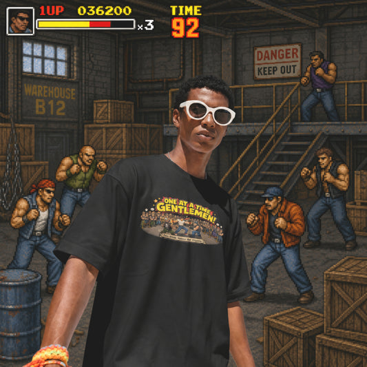 One At A Time Gentlemen Funny Gamer Unisex Shirt, Beat Em Up Arcade Humor Tee, Questionable Game Logic Retro Gaming Gift