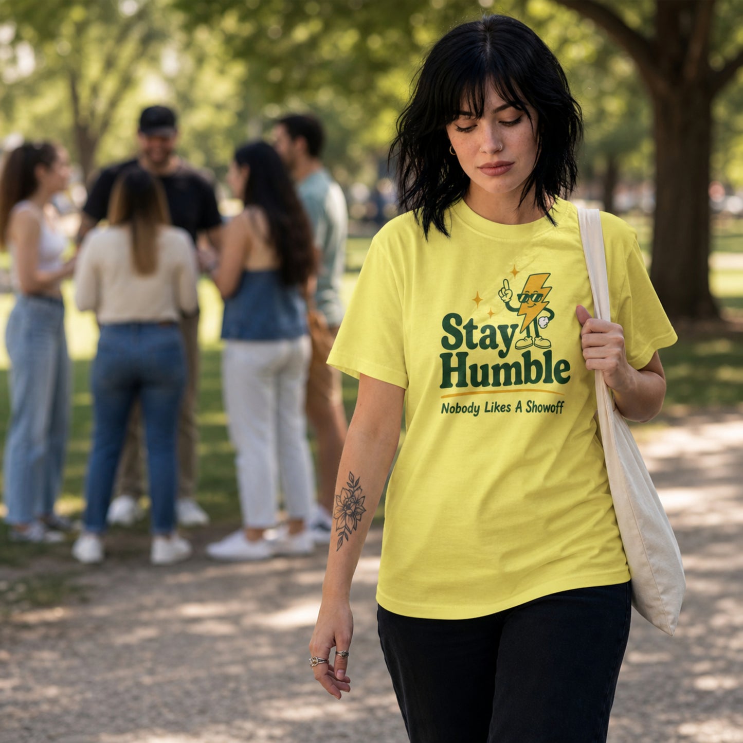 Stay Humble Nobody Likes A Showoff Womens Shirt, Funny Sarcastic Graphic Tee, Retro Lightning Bolt T-Shirt, Humble Confidence Gift