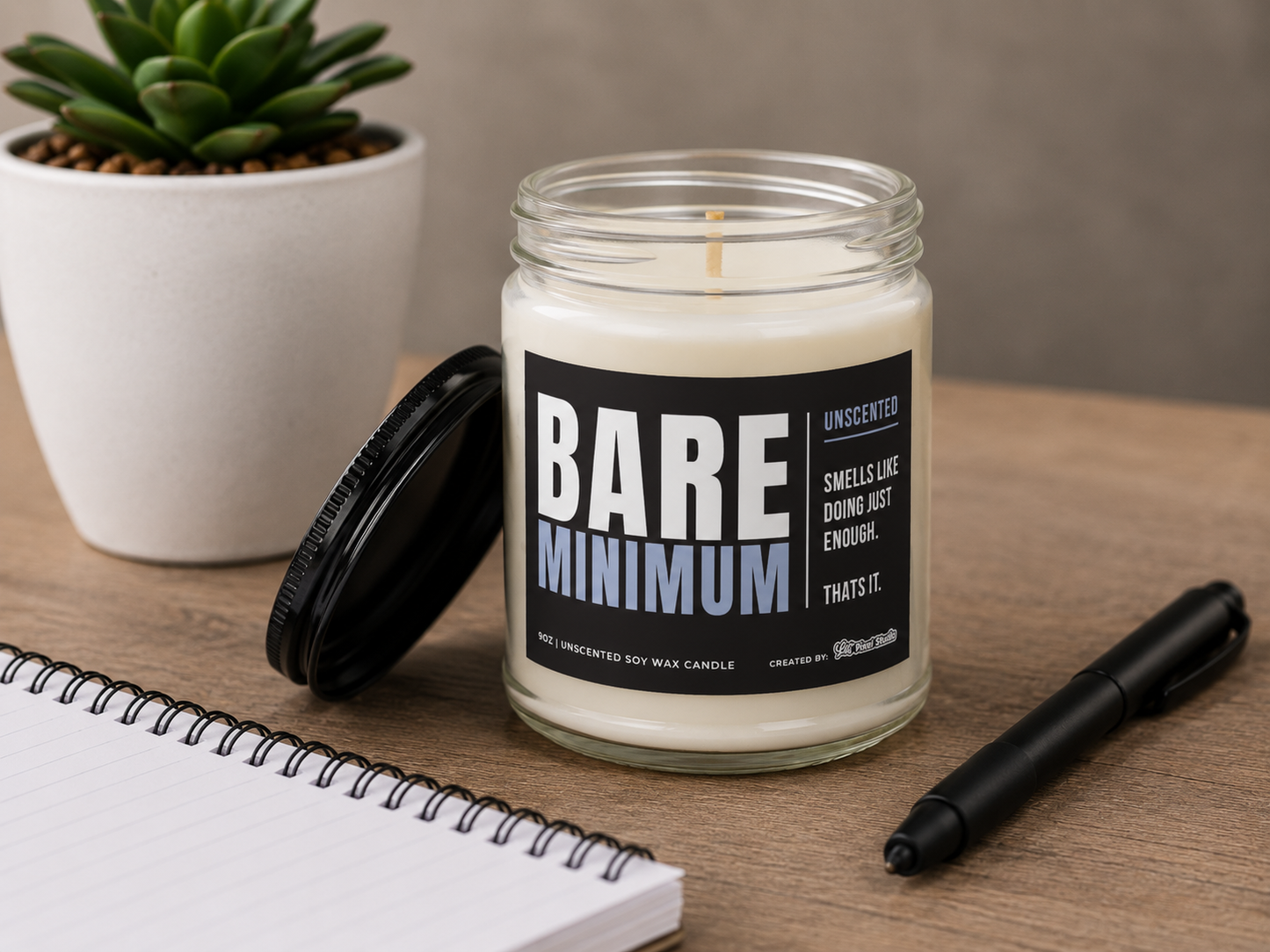 Bare Minimum Candle, Unscented Soy Wax Candle, Funny Minimalist Candle Gift, Sarcastic Self Care Gift, 9oz Clear Jar Candle