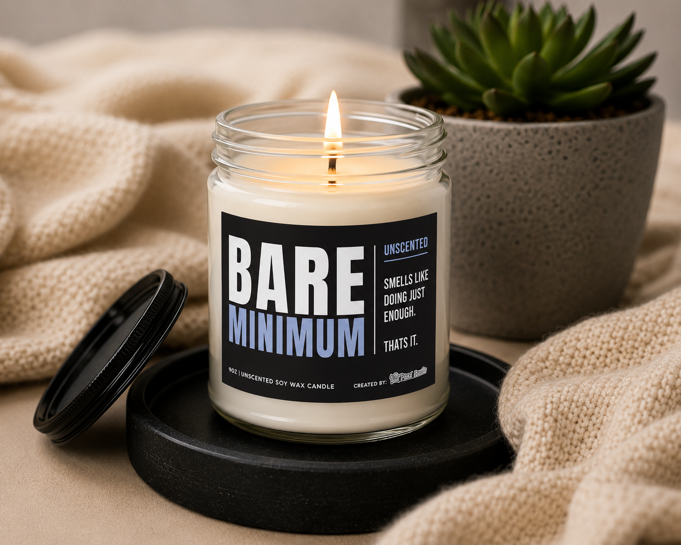 Bare Minimum Candle, Unscented Soy Wax Candle, Funny Minimalist Candle Gift, Sarcastic Self Care Gift, 9oz Clear Jar Candle