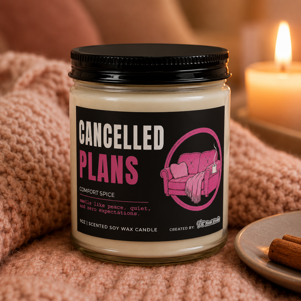 Cancelled Plans Candle, Comfort Spice Soy Wax Candle, Funny Cozy Candle Gift, Introvert Gift, Self Care Candle, 9oz Scented Candle