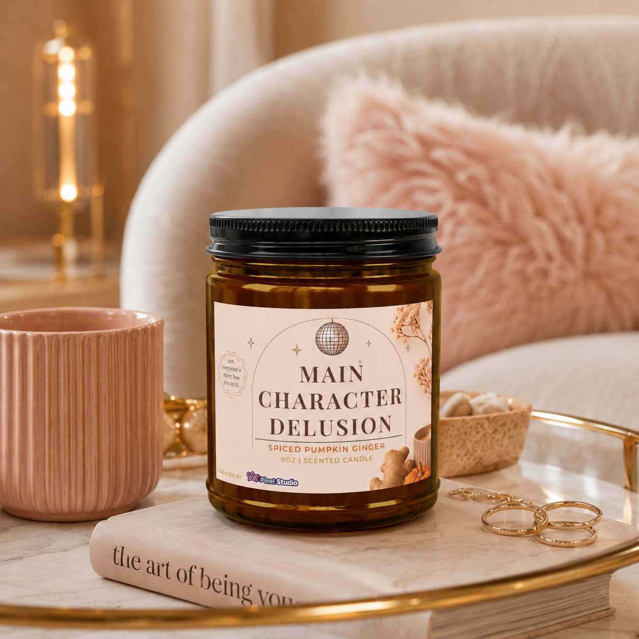 Main Character Delusion Candle, Spiced Pumpkin Ginger Soy Candle, Funny Fall Candle Gift, Cozy Autumn Candle, 9oz Amber Jar Candle