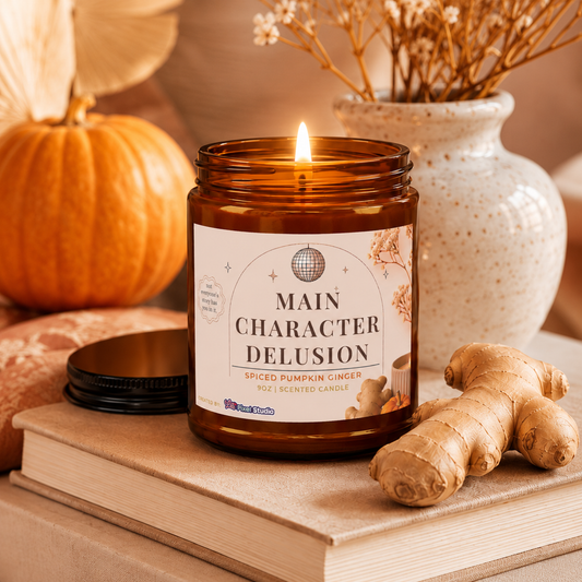 Main Character Delusion Candle, Spiced Pumpkin Ginger Soy Candle, Funny Fall Candle Gift, Cozy Autumn Candle, 9oz Amber Jar Candle