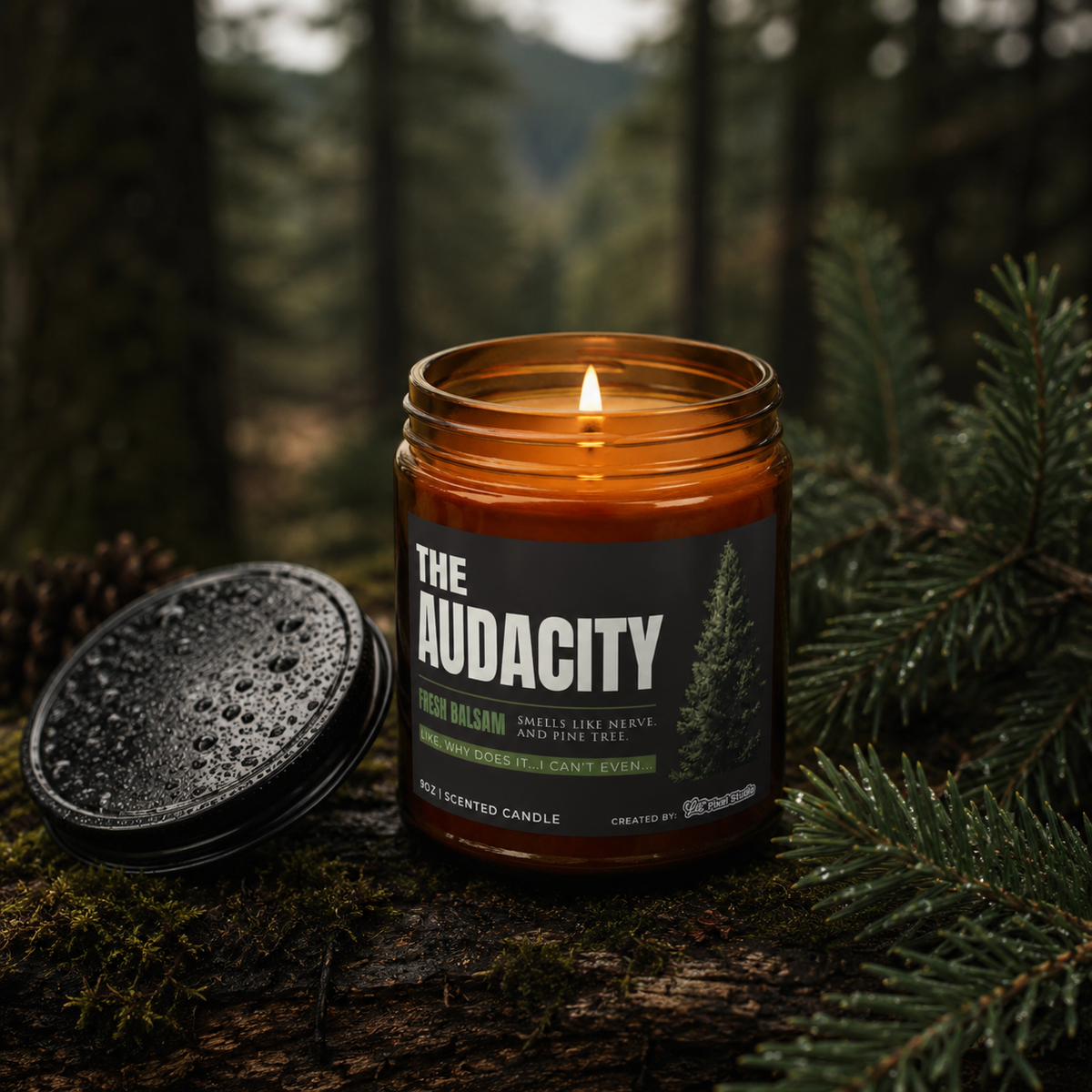 The Audacity Candle, Fresh Balsam Soy Candle, Funny Pine Candle Gift, Sarcastic Candle, 9oz Amber Jar Scented Candle