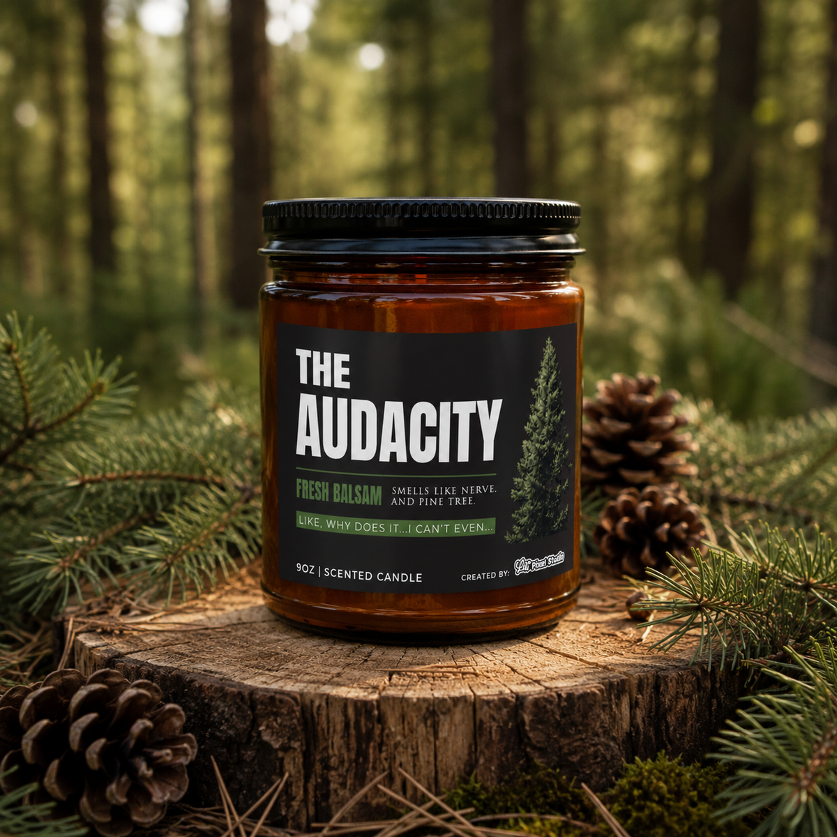 The Audacity Candle, Fresh Balsam Soy Candle, Funny Pine Candle Gift, Sarcastic Candle, 9oz Amber Jar Scented Candle
