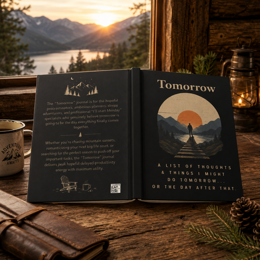 Tomorrow Hardcover Journal, Funny Procrastination Notebook, Vintage Mountain Lined Journal, Gift for Writers & Dreamers