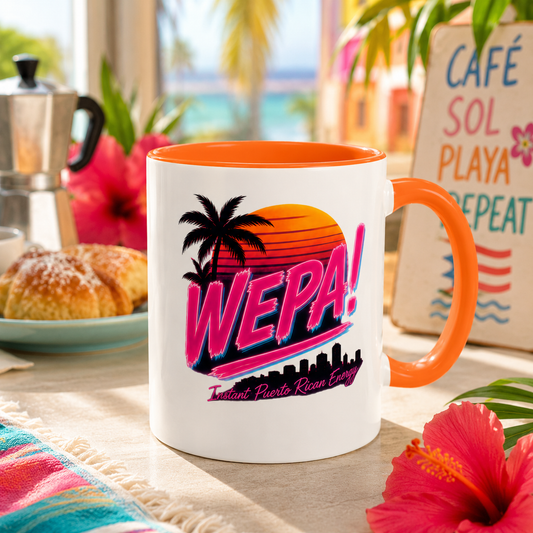 Wepa Puerto Rican Coffee Mug, Retro Tropical Accent Mug, Puerto Rico Pride Gift, Island Energy Cafecito Cup