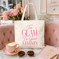 Too Glam To Give A Damn Tote Bag, Funny Pink Canvas Tote, Glam Gift Bag, Cute Everyday Shopper, Womens Tote Bag