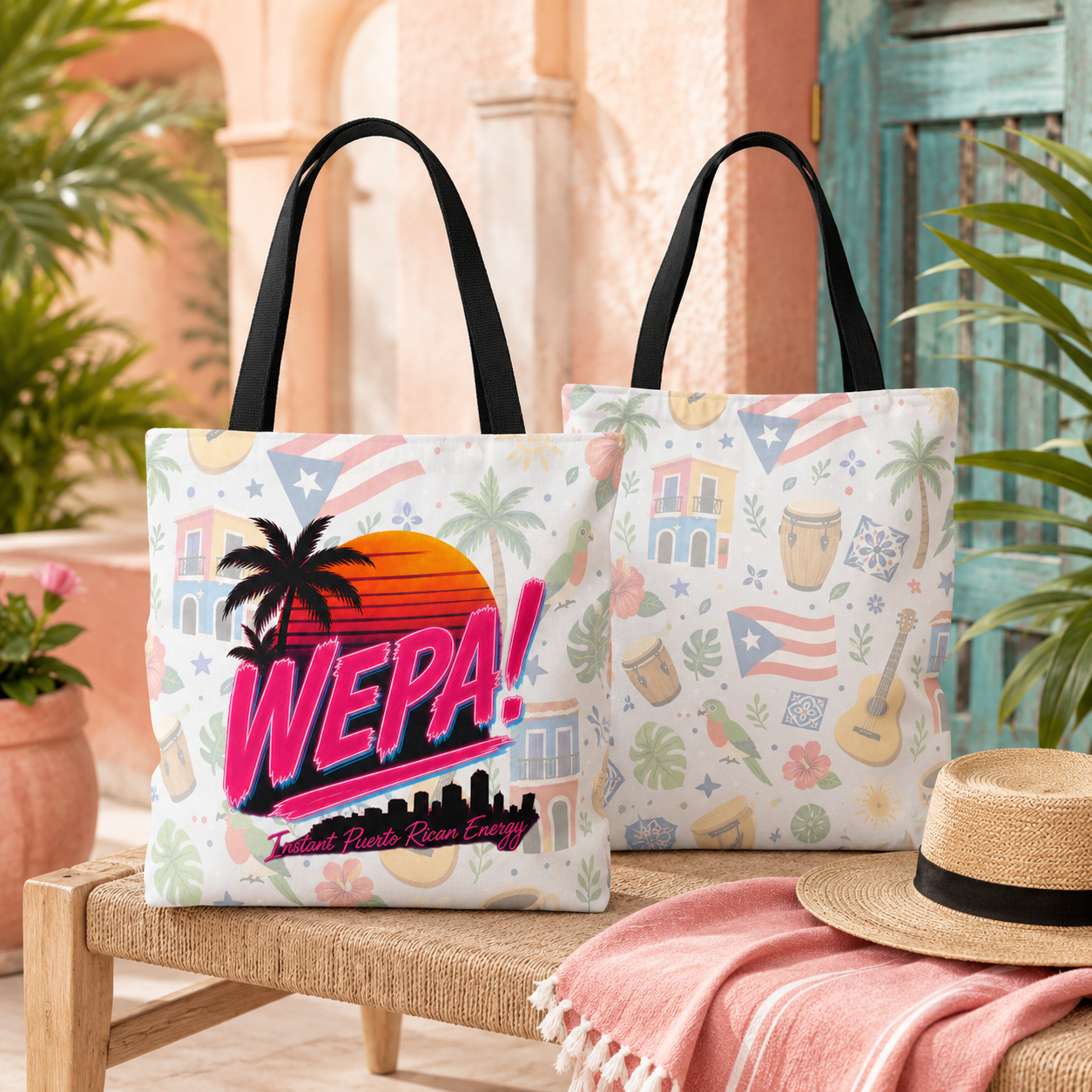 Wepa Puerto Rican Tote Bag, Boricua Tropical Shopper Bag, Puerto Rico Pride Gift, Island Energy Beach Tote
