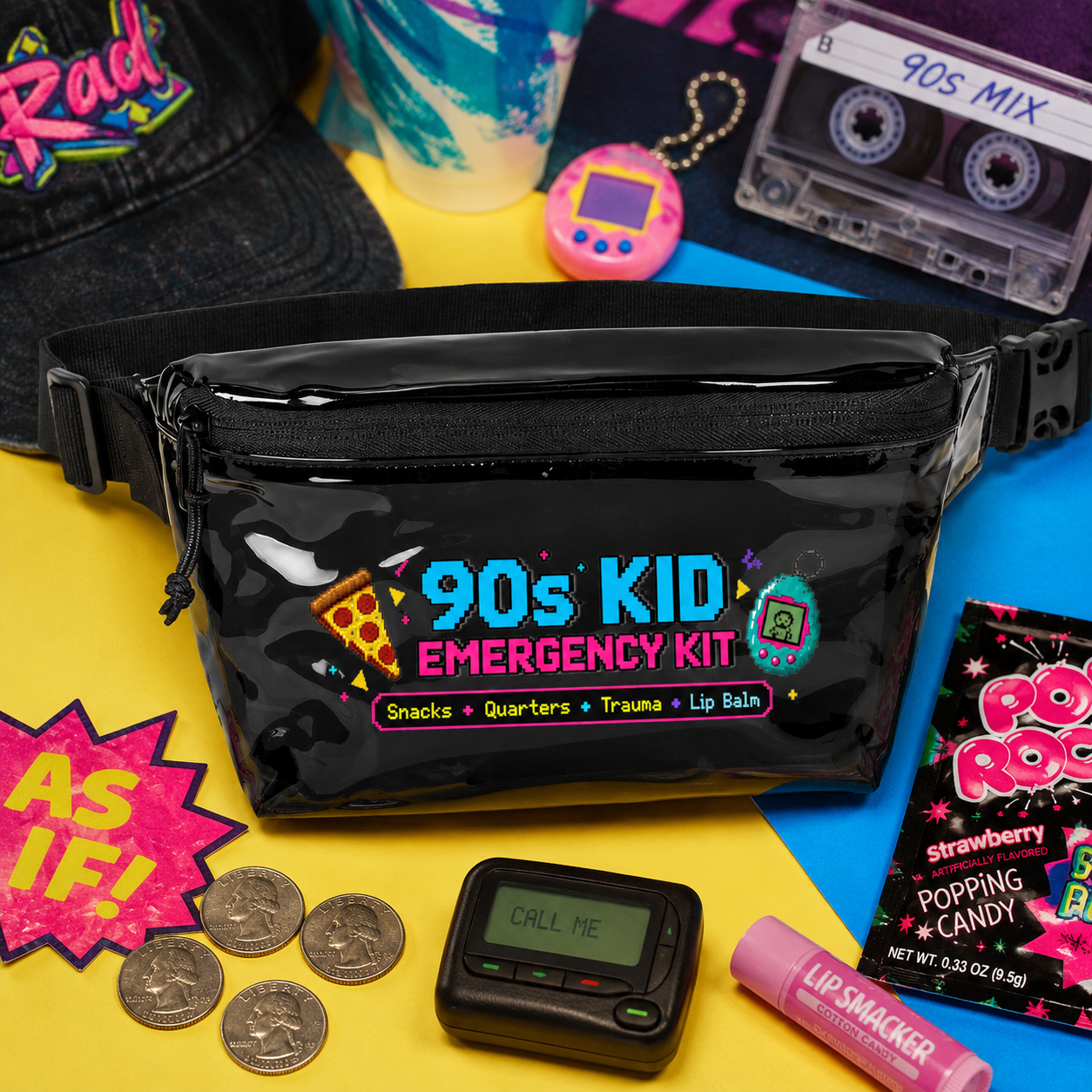 90s Kid Emergency Kit Fanny Pack, Festival Bag, Retro Stadium Approved Waist Bag, Nostalgia Belt Bag