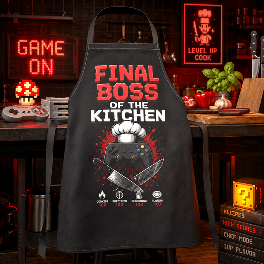 Final Boss of the Kitchen Apron, Funny Gamer Cooking Apron, Video Game Chef Apron, BBQ Gift for Gamers