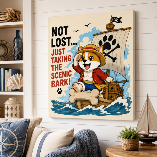 Corgi Pirate Canvas Print, Anime Inspired Dog Wall Art, Scenic Bark Nautical Decor, Cute Corgi Gift, Nursery Wall Art