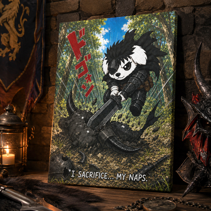 I Sacrifice My Naps Anime Inspired Dog Canvas Print, Fantasy Dog Wall Art, Mutts of Manga Canvas, Dark Hero Pet Decor, 12x16 or 16x20