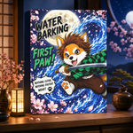 Water Barking First Paw Canvas, Anime Inspired Dog Canvas Print, Mutts of Manga Wall Art, Cute Dog Decor