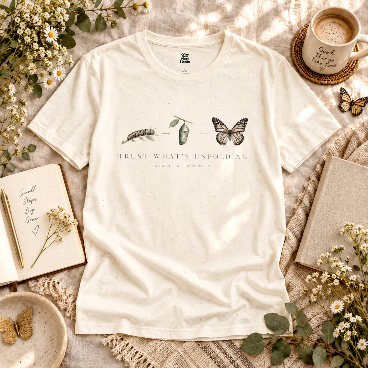 Trust What’s Unfolding Shirt, Inspirational Butterfly Unisex Tee, Personal Growth Shirt, Faith Inspired Gift, Motivational Encouragement Tee