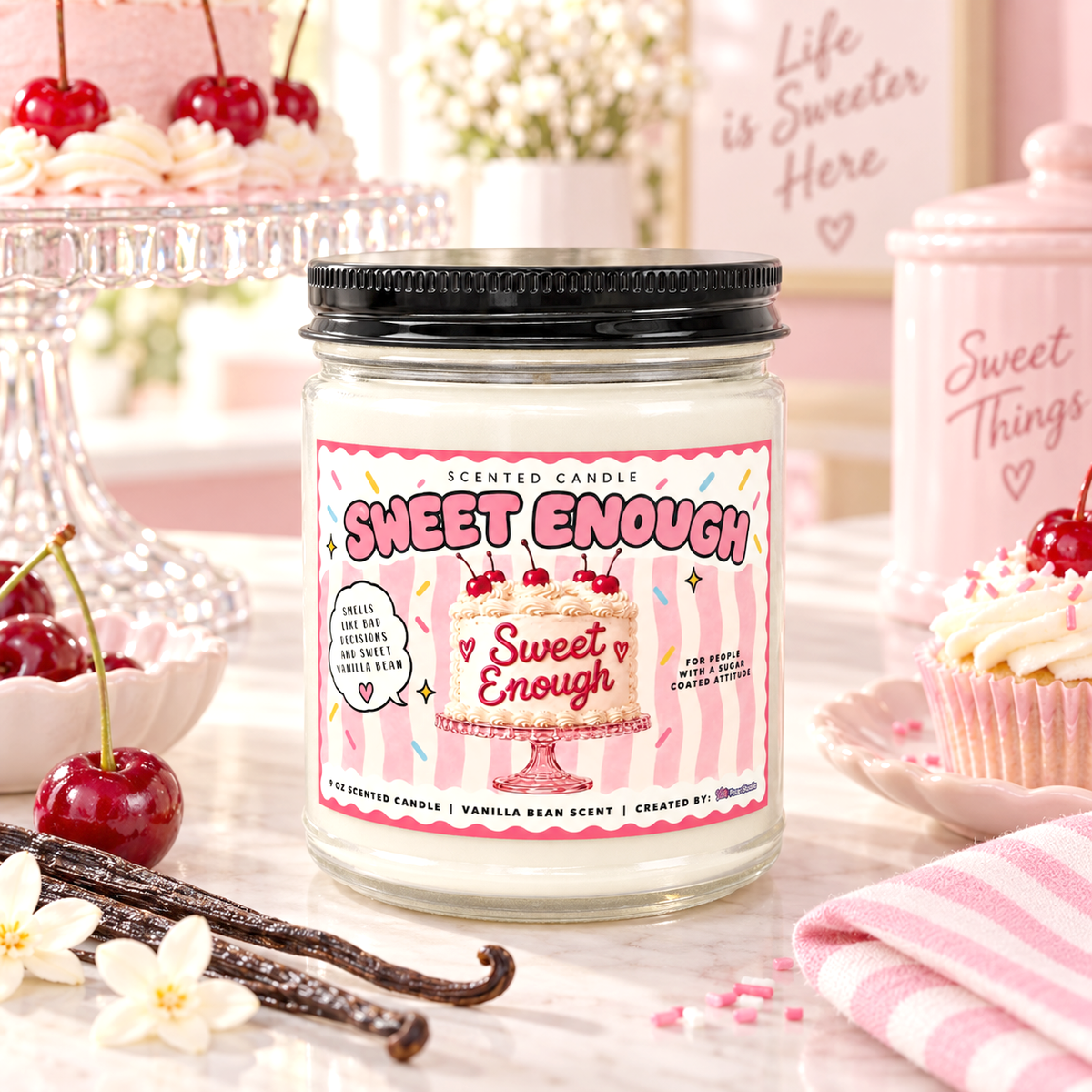 Sweet Enough Candle, Vanilla Bean Soy Candle, Funny Candle Gift, Vanilla Scented Candle, Cozy Gourmand Candle, Sweet Tooth Gift