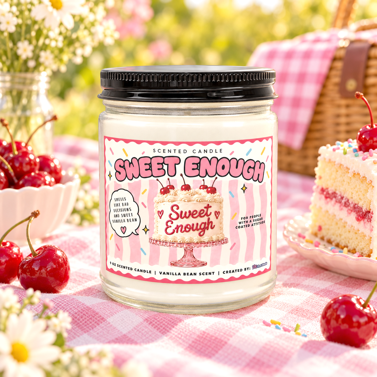 Sweet Enough Candle, Vanilla Bean Soy Candle, Funny Candle Gift, Vanilla Scented Candle, Cozy Gourmand Candle, Sweet Tooth Gift