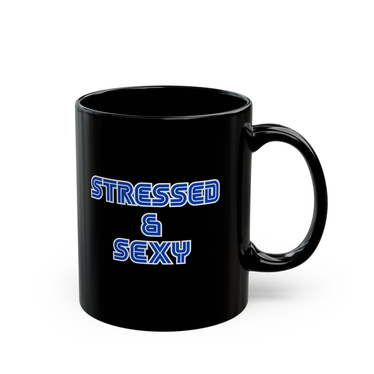 Stressed and Sexy Mug, Funny Black Coffee Mug, Sarcastic Office Mug, Retro Gamer Coffee Cup, Coworker Gift
