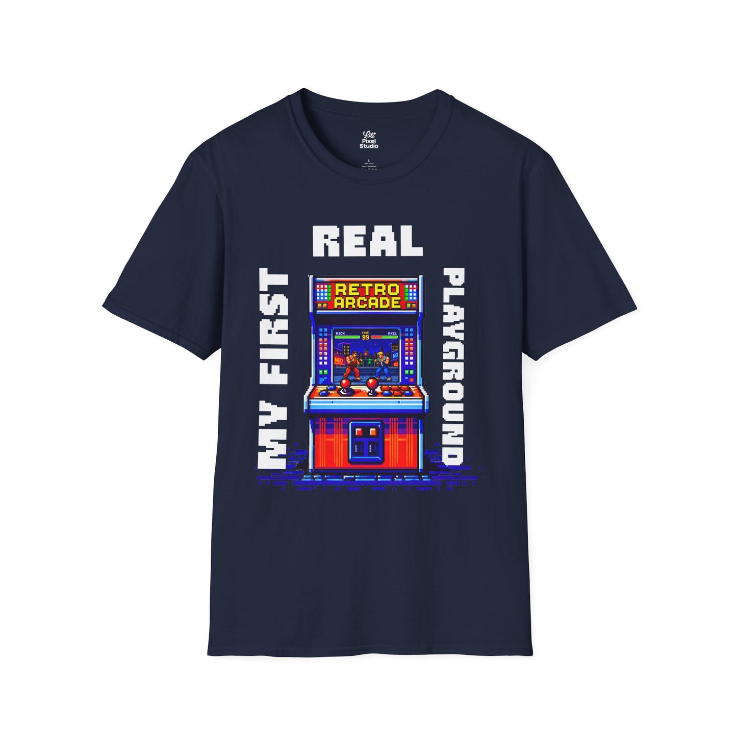 My First Real Playground Unisex Shirt, Retro Arcade Gamer Tee, Pixel Art Gaming T-Shirt, Nostalgic Arcade Gift
