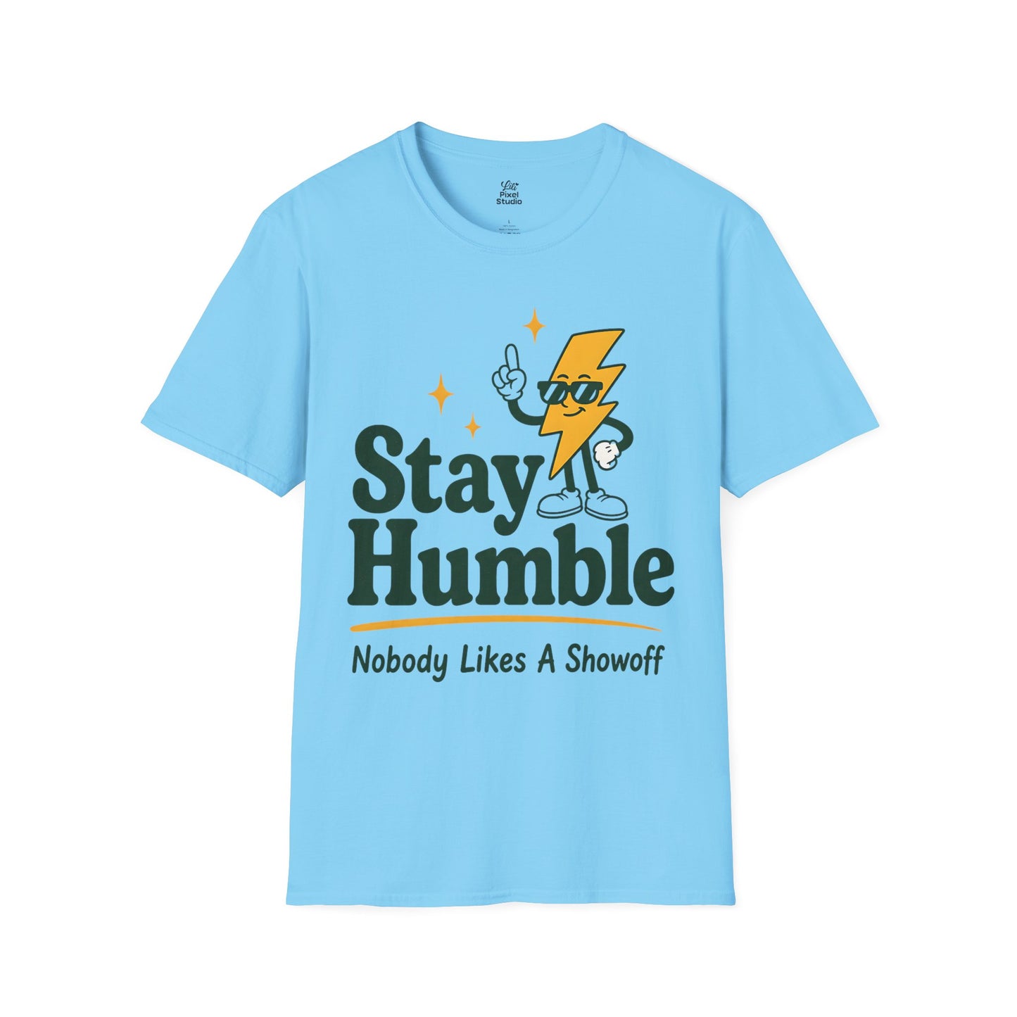 Stay Humble Nobody Likes A Showoff Womens Shirt, Funny Sarcastic Graphic Tee, Retro Lightning Bolt T-Shirt, Humble Confidence Gift