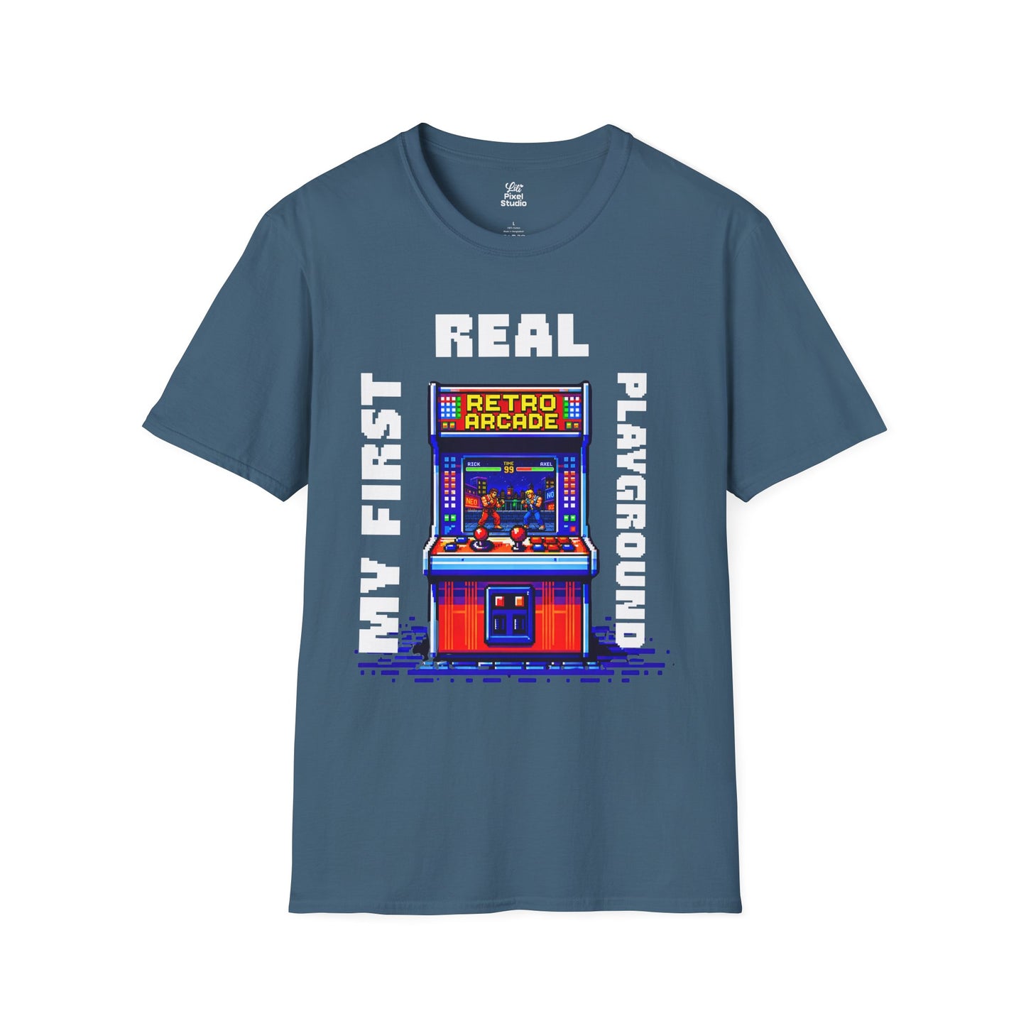 My First Real Playground Unisex Shirt, Retro Arcade Gamer Tee, Pixel Art Gaming T-Shirt, Nostalgic Arcade Gift