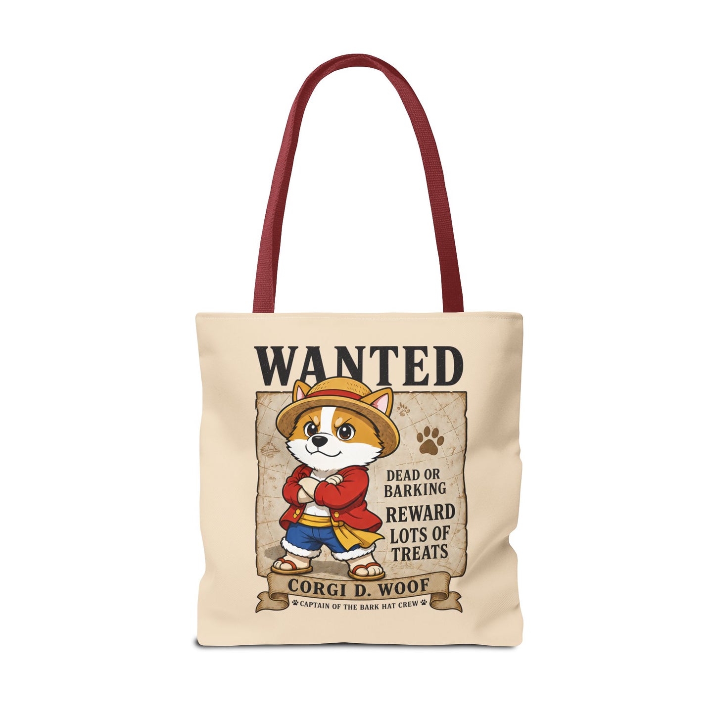 Corgi Pirate Tote Bag, Funny Dog Lover Shopper Bag, Anime Inspired Corgi Bag, Cute Wanted Poster Tote