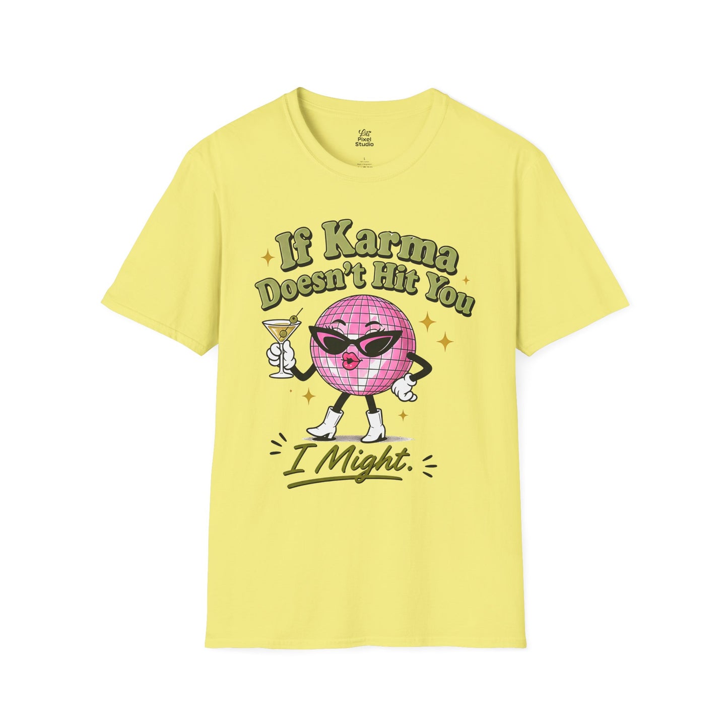 If Karma Doesn't Hit You I Might Womens Shirt, Funny Sarcastic Tee, Petty Queen Graphic Shirt, Retro Disco Ball Humor Gift