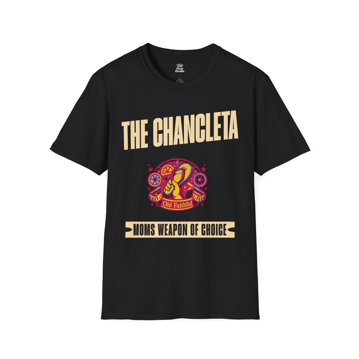 The Chancleta Mom's Weapon Of Choice Unisex T-Shirt | Funny Hispanic Flip Flop Slides Latin Humor Trauma Tee