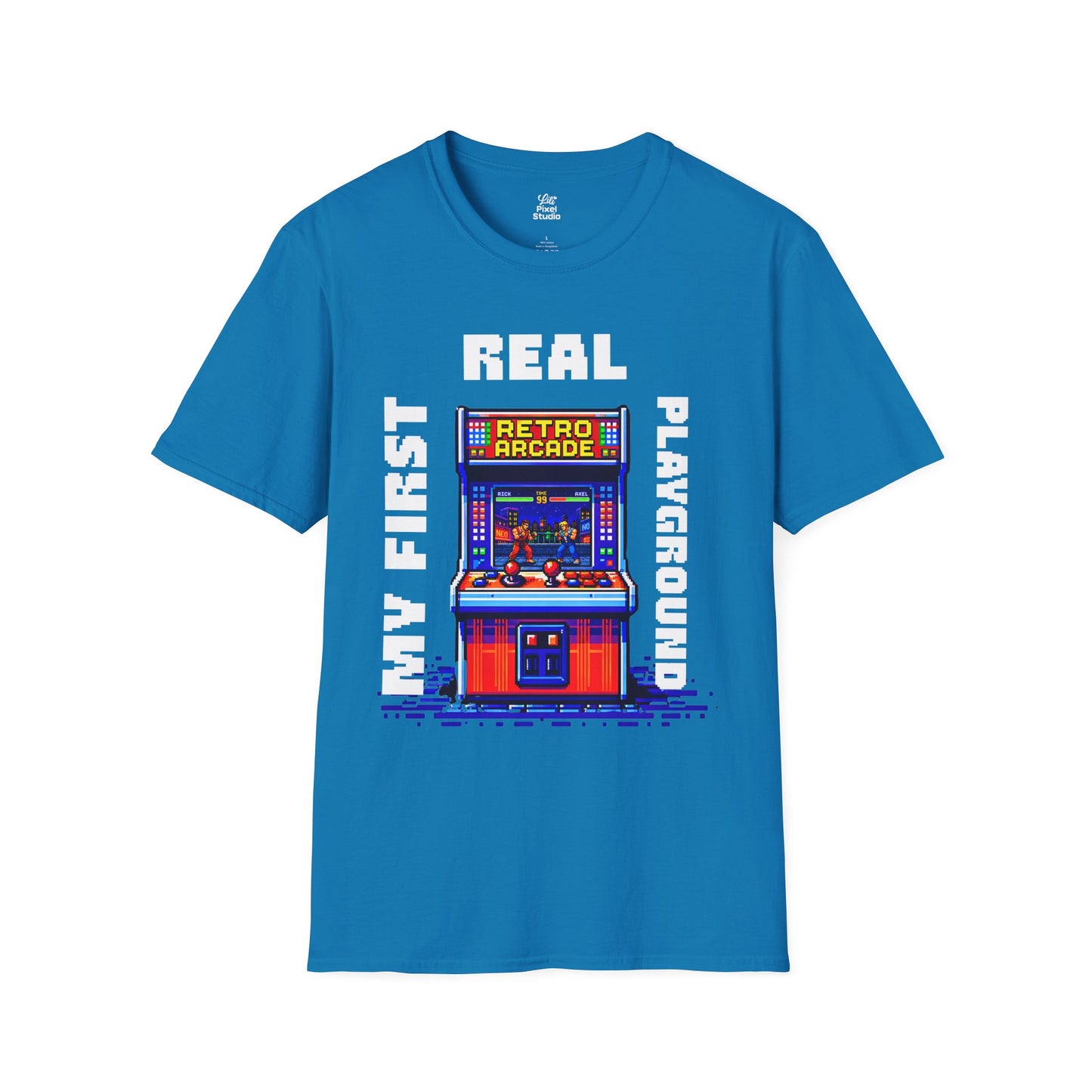 My First Real Playground Unisex Shirt, Retro Arcade Gamer Tee, Pixel Art Gaming T-Shirt, Nostalgic Arcade Gift