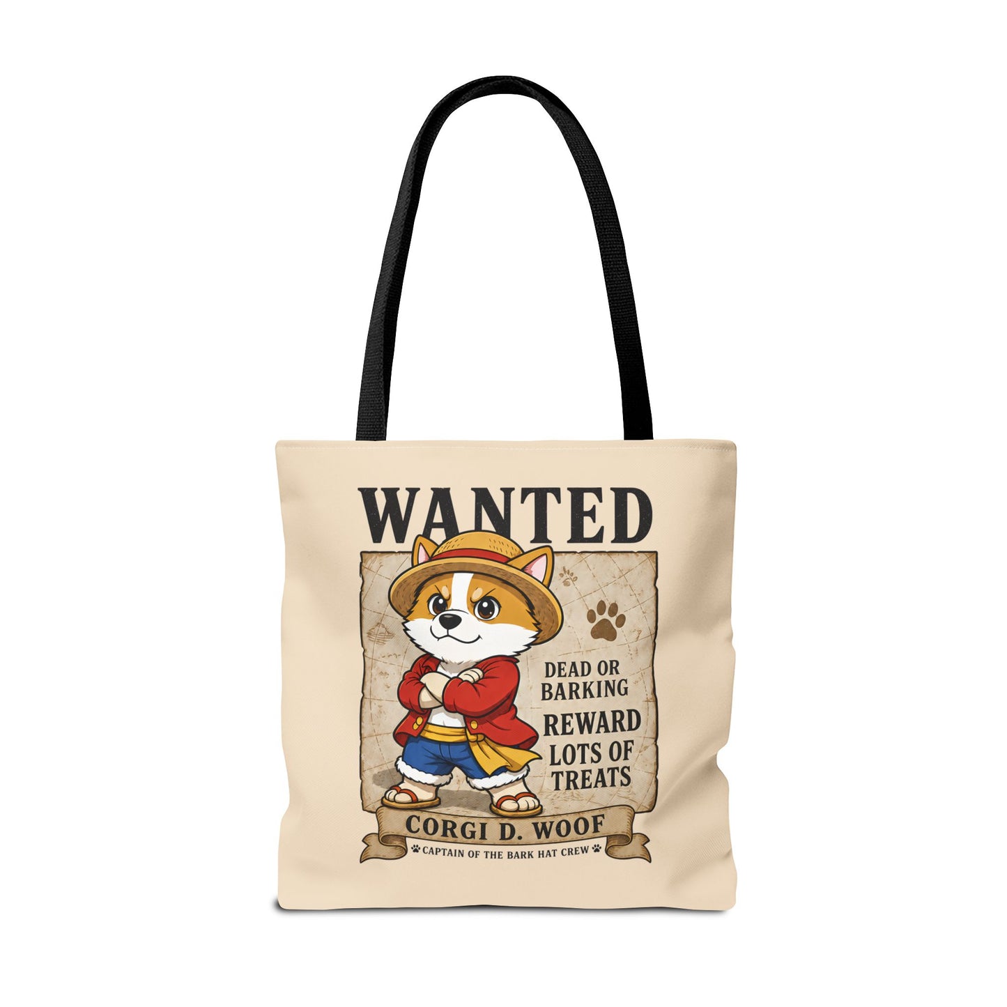 Corgi Pirate Tote Bag, Funny Dog Lover Shopper Bag, Anime Inspired Corgi Bag, Cute Wanted Poster Tote