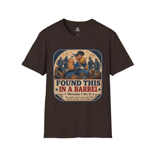 Found This In A Barrel Shirt, Funny Retro Gamer Unisex Tee, Questionable Game Logic Shirt, Arcade Beat Em Up Gaming Humor