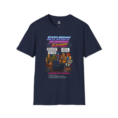 Saturday Morning Saviors Mens Shirt, Retro Cartoon Tee, 80s 90s Nostalgia T-Shirt, Pixel Art Gamer Gift