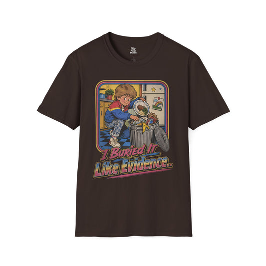I Buried It Like Evidence Mens Shirt, Funny 80s 90s Childhood Trauma Tee, Retro Cartoon Humor Gift for Nostalgic Millennials