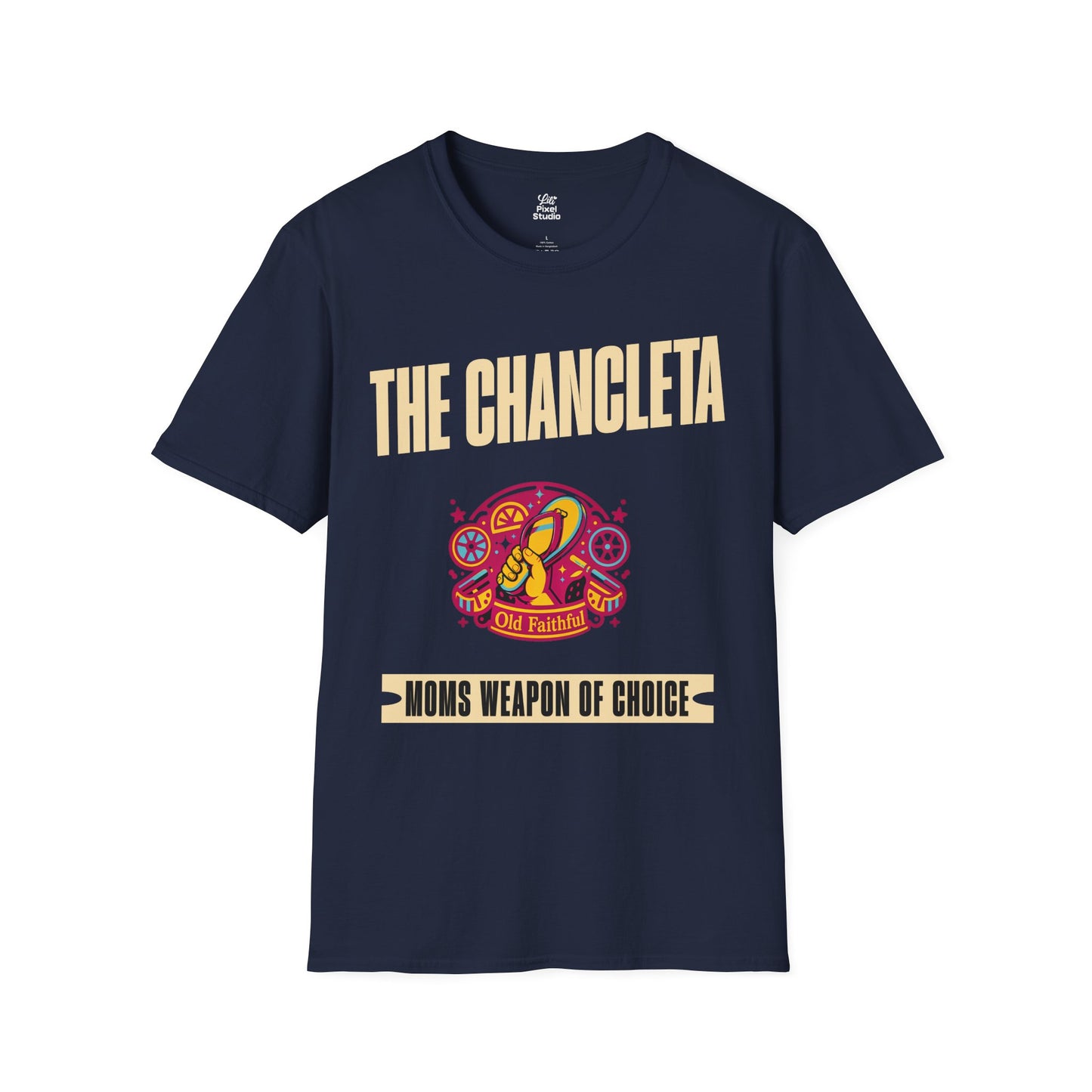 The Chancleta Mom's Weapon Of Choice Unisex T-Shirt | Funny Hispanic Flip Flop Slides Latin Humor Trauma Tee
