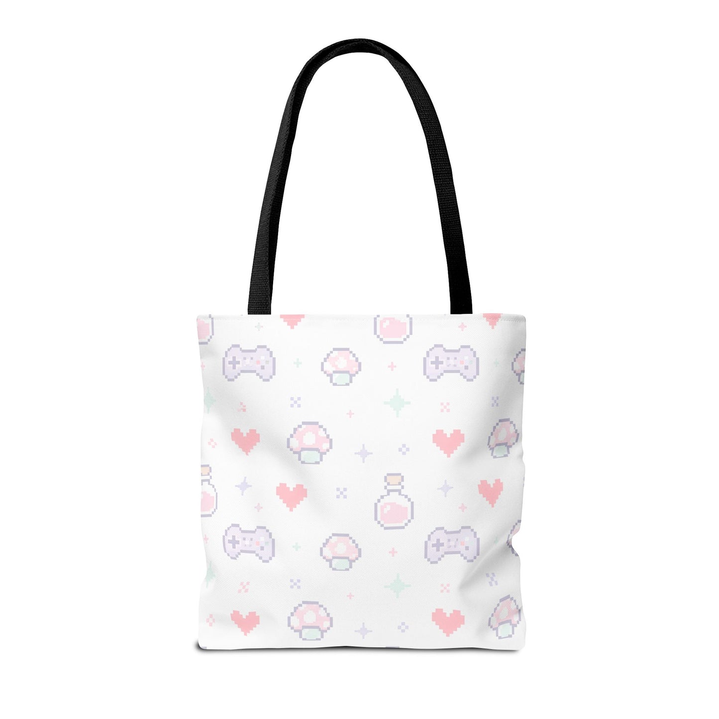Powered by Pixels and Attitude Tote Bag, Cute Gamer Tote, Kawaii Pixel Art Bag, Pastel Gaming Shopper Bag