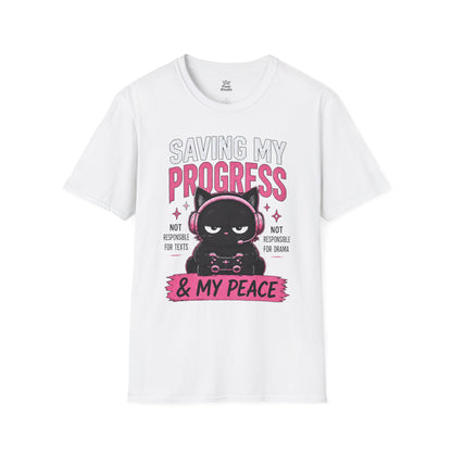Saving My Progress And My Peace Womens Shirt, Cute Gamer Cat Tee, Introvert Gaming Shirt, Cozy Gaming Gift for Women