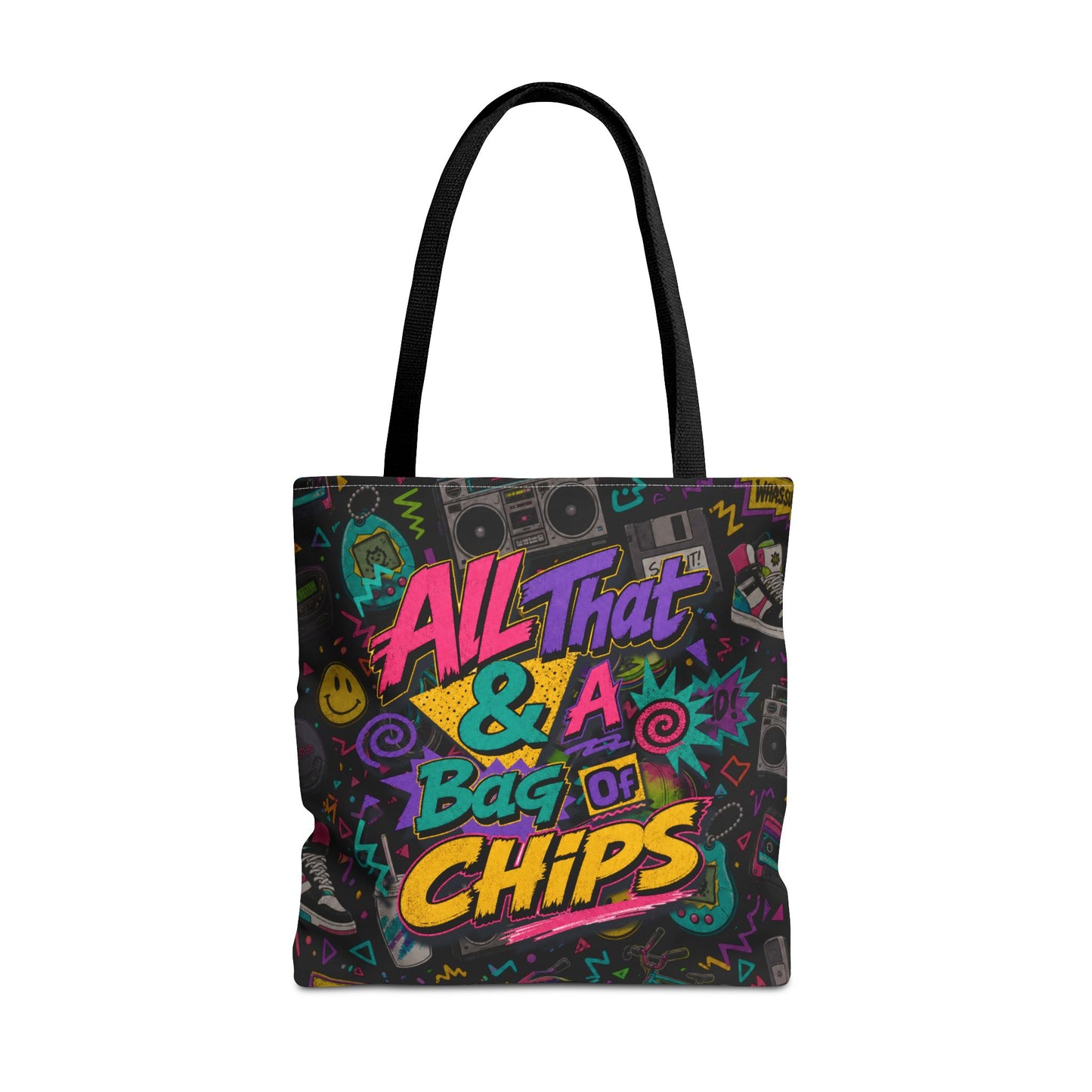 All That and a Bag of Chips Tote Bag, 90s Nostalgia Tote, Retro Neon Shopper Bag, Funny Everyday Carry Bag