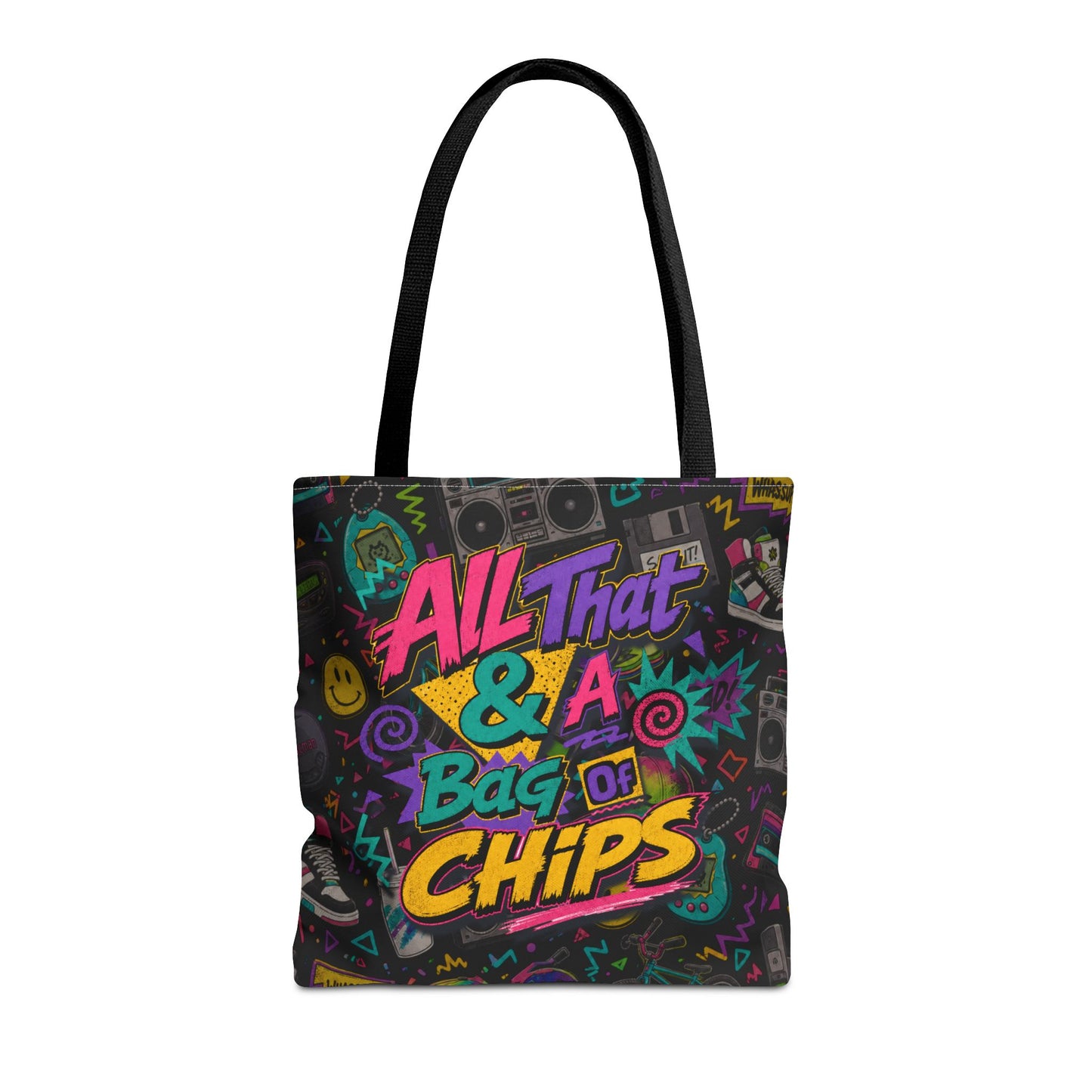 All That and a Bag of Chips Tote Bag, 90s Nostalgia Tote, Retro Neon Shopper Bag, Funny Everyday Carry Bag