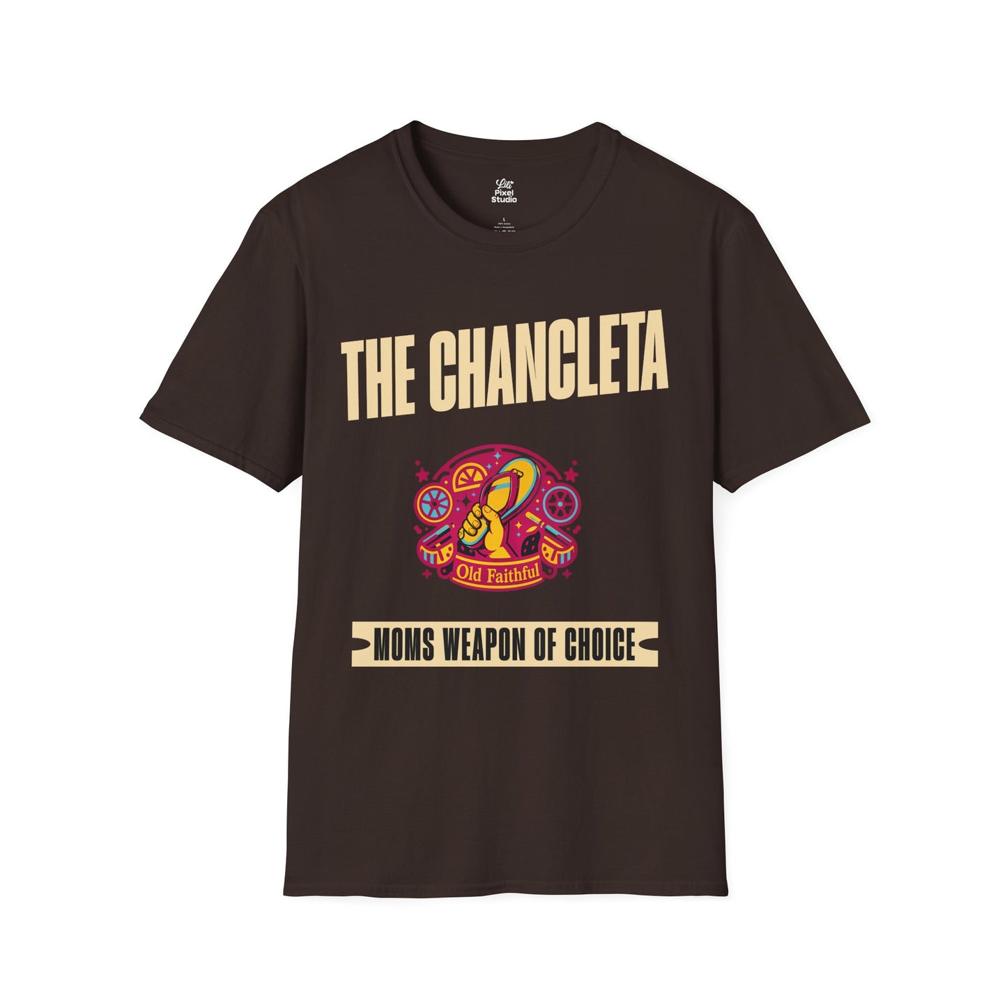 The Chancleta Mom's Weapon Of Choice Unisex T-Shirt | Funny Hispanic Flip Flop Slides Latin Humor Trauma Tee
