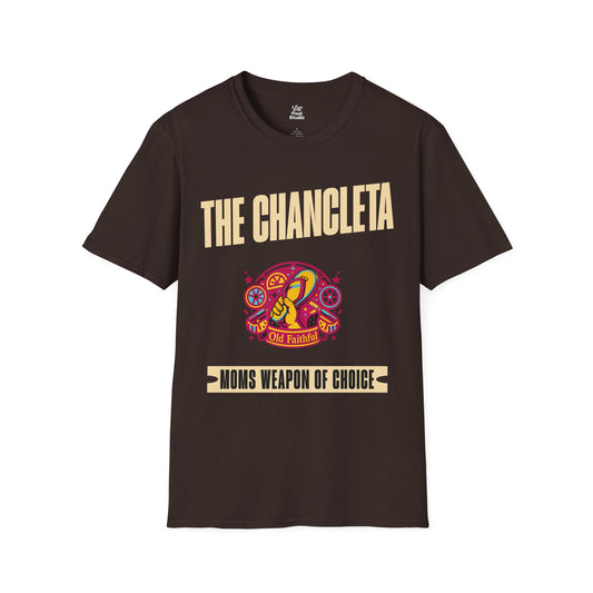 The Chancleta Mom's Weapon Of Choice Unisex T-Shirt | Funny Hispanic Flip Flop Slides Latin Humor Trauma Tee