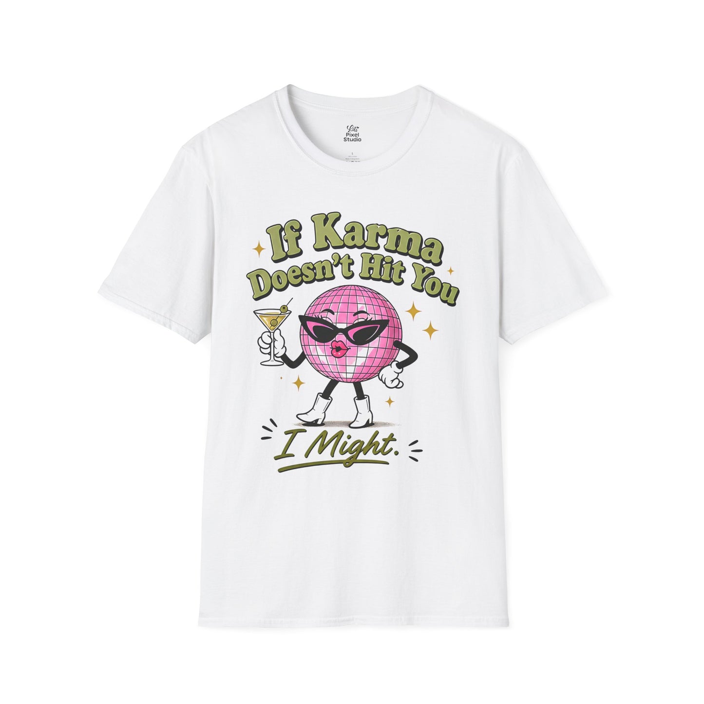 If Karma Doesn't Hit You I Might Womens Shirt, Funny Sarcastic Tee, Petty Queen Graphic Shirt, Retro Disco Ball Humor Gift