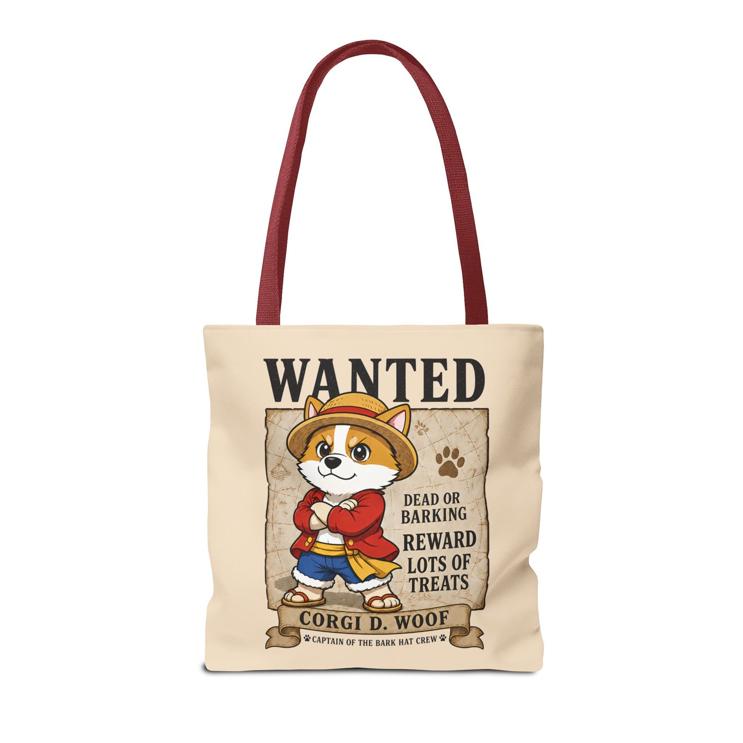 Corgi Pirate Tote Bag, Funny Dog Lover Shopper Bag, Anime Inspired Corgi Bag, Cute Wanted Poster Tote