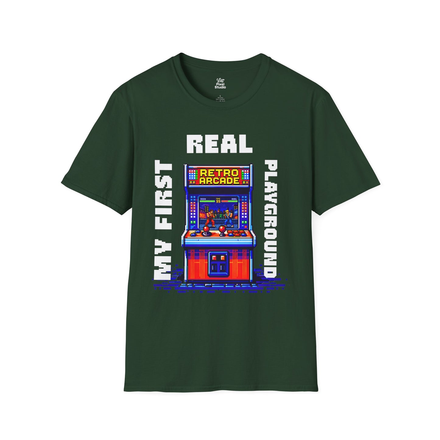My First Real Playground Unisex Shirt, Retro Arcade Gamer Tee, Pixel Art Gaming T-Shirt, Nostalgic Arcade Gift