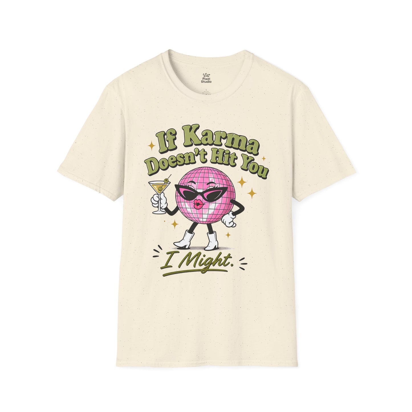 If Karma Doesn't Hit You I Might Womens Shirt, Funny Sarcastic Tee, Petty Queen Graphic Shirt, Retro Disco Ball Humor Gift
