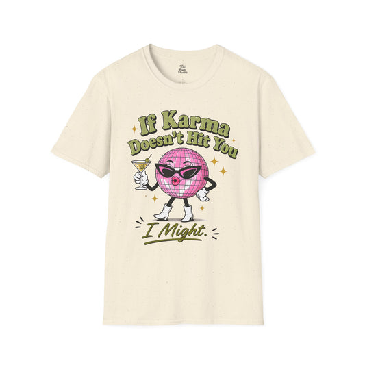 If Karma Doesn't Hit You I Might Womens Shirt, Funny Sarcastic Tee, Petty Queen Graphic Shirt, Retro Disco Ball Humor Gift