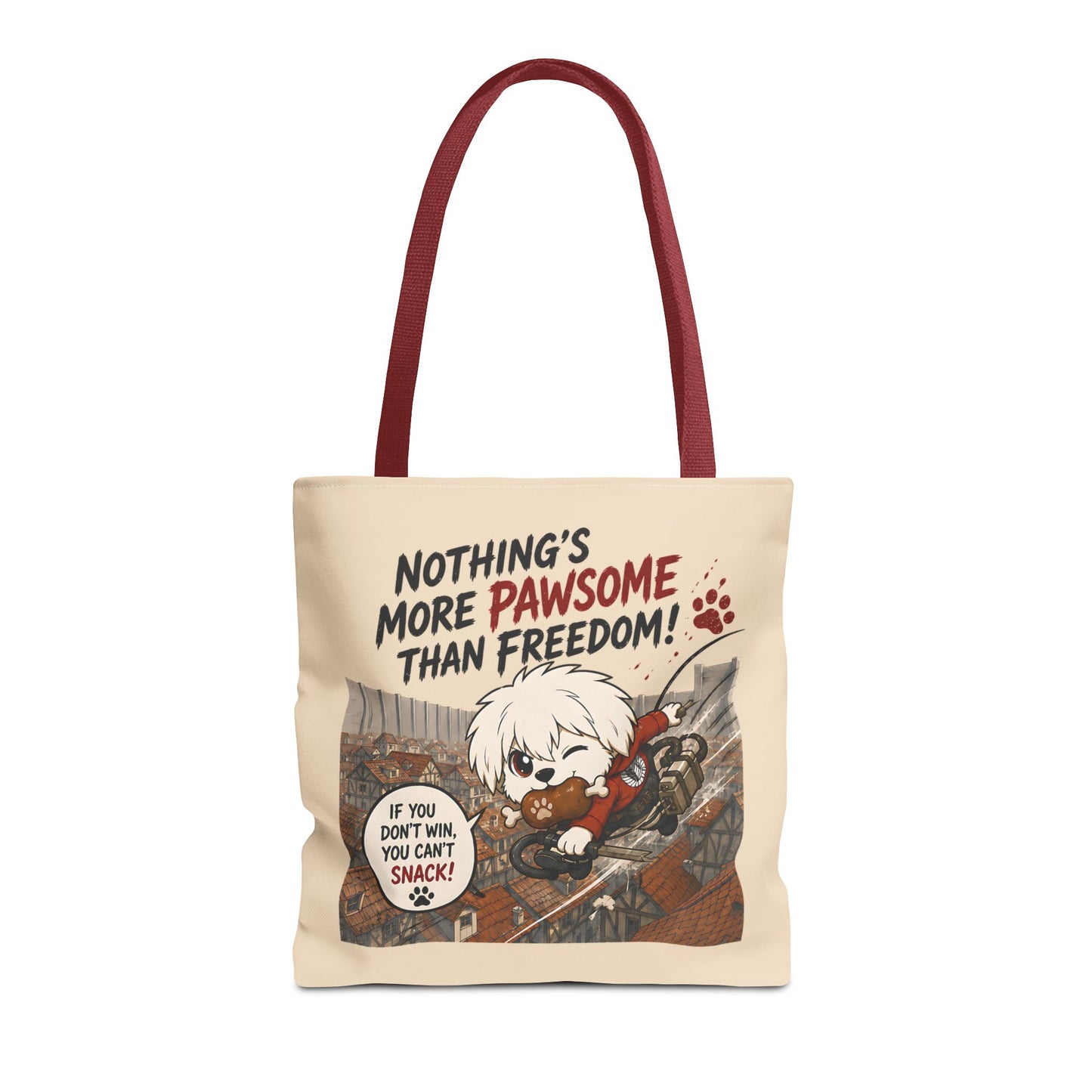 Pawsome Freedom Tote Bag, Funny Anime Inspired Dog Tote, Cute Fandom Shopper Bag, Dog Lover Everyday Carry Bag