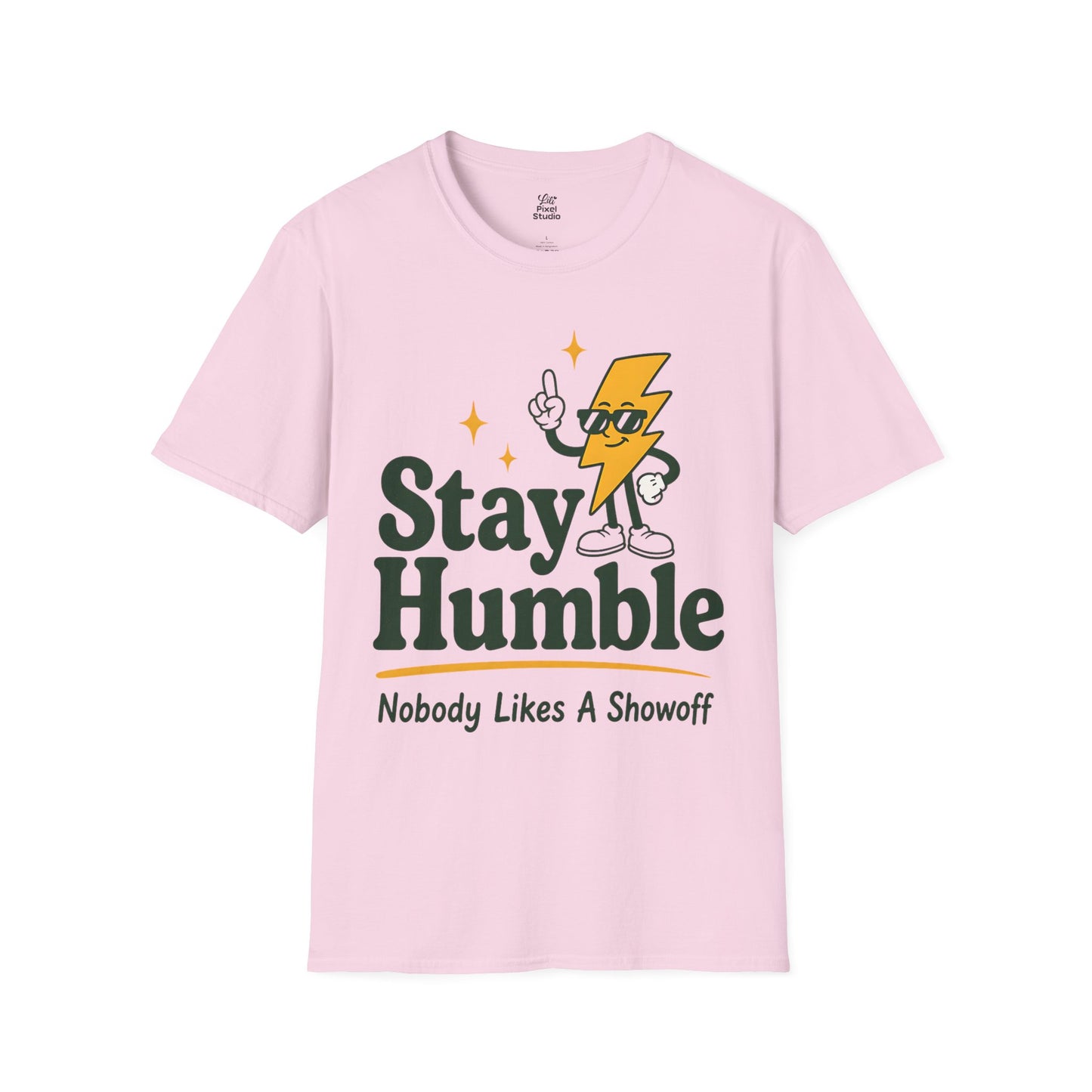 Stay Humble Nobody Likes A Showoff Womens Shirt, Funny Sarcastic Graphic Tee, Retro Lightning Bolt T-Shirt, Humble Confidence Gift