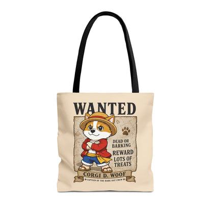 Corgi Pirate Tote Bag, Funny Dog Lover Shopper Bag, Anime Inspired Corgi Bag, Cute Wanted Poster Tote